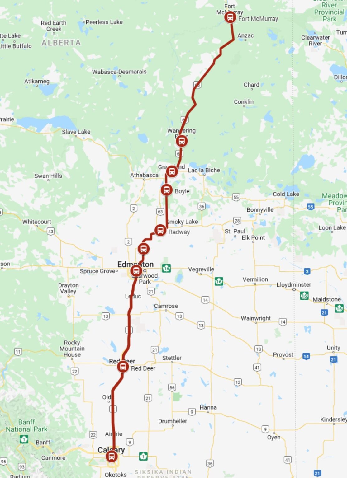 Calgary to Fort McMurray - Red Arrow